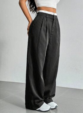 Solid color plus size high waisted leggings 拼接高腰条纹长裤