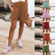 女 waist color Solid casual high leg 纯色高腰短裤 wide shorts