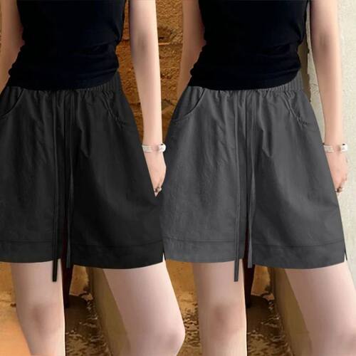 纯色高腰休闲短裤Solid color high waisted loose casual shorts