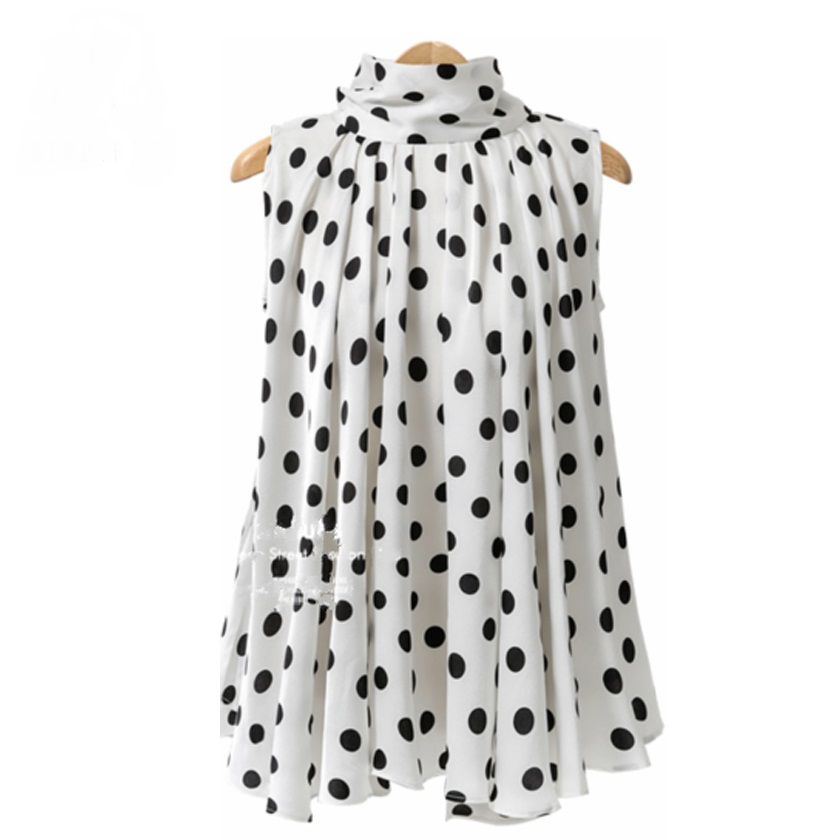 女士蝴蝶结圆点宽松无袖上衣