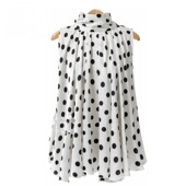 Flare Ruffles Sleeve Clothings Stand Collar Tops圆点无袖 上衣