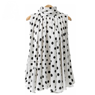 Stand Sleeve Flare 上衣 Ruffles Tops圆点无袖 Collar Clothings