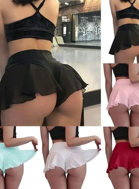 High waisted ruffle edge short skirt女士纯色高腰荷叶边小短裙