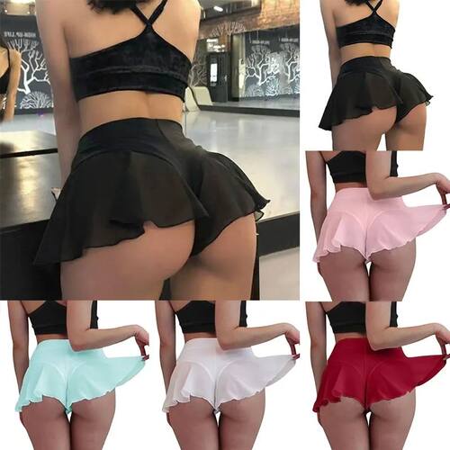 High waisted ruffle edge short skirt女士纯色高腰荷叶边小短裙