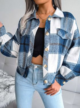 Plaid Lantern Long Sleeve Jacket Women's Clothing  外套夹克