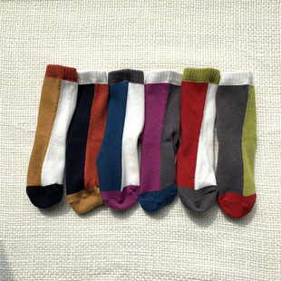 19春夏款儿童撞色拼接短筒袜男女童宝宝AB款潮童中筒不对称袜子