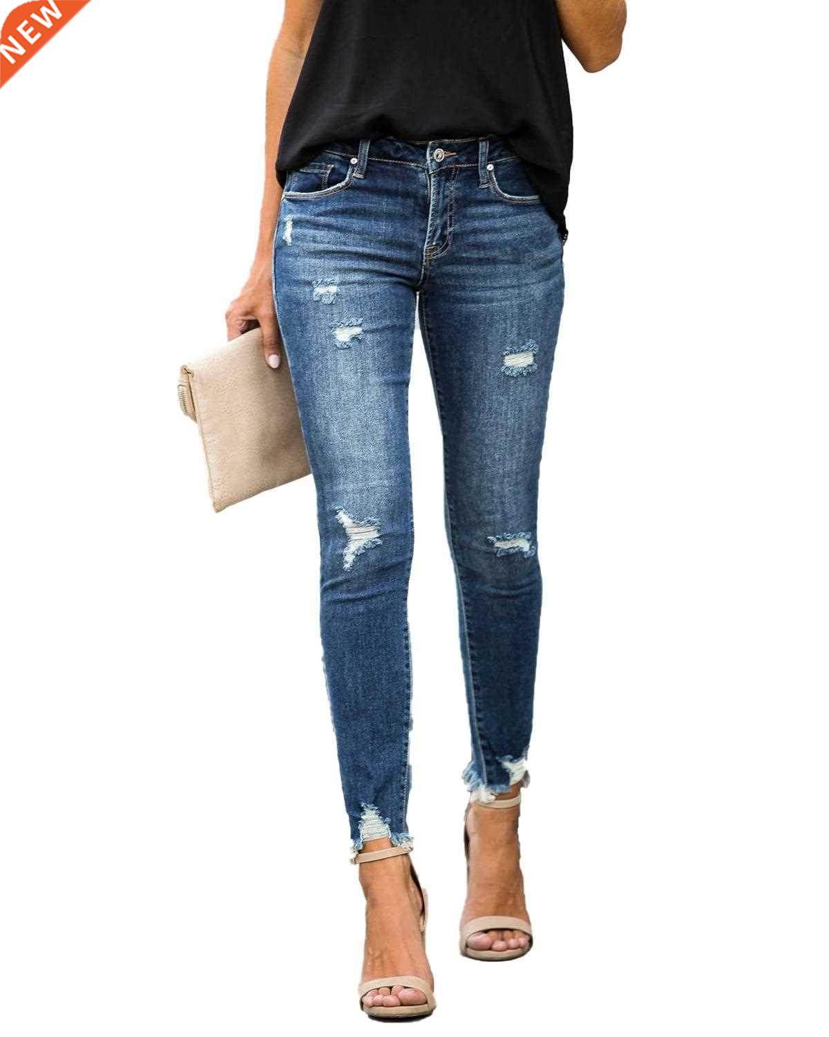 new mid waist skinny jeans women vintage distressed denim pa