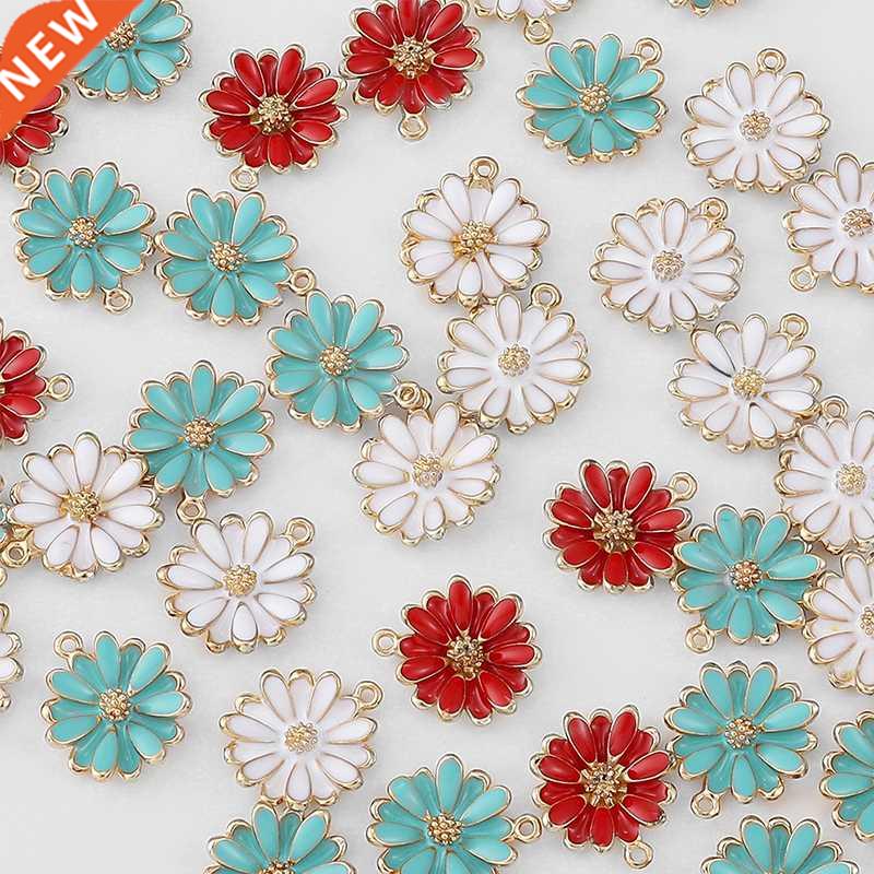 10Pcs/lot Enamel Sun Flowers Charms Daisy Flower Alloy Penda