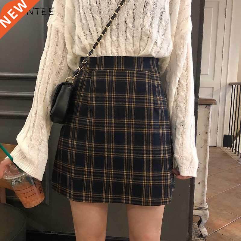 skirts women retro plaid summer mini skirt a-line ulzzang hi