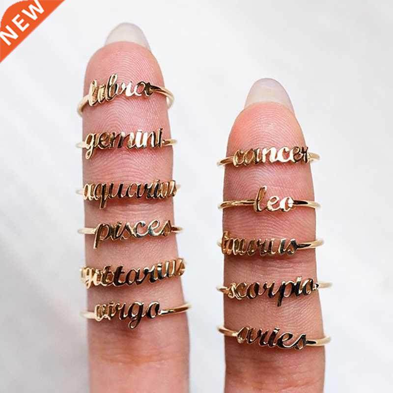 minimalist thin open gold 12 star signs finger rings birthda