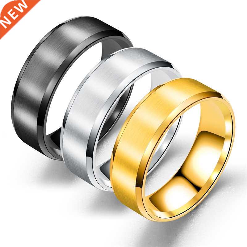 6MM Titanium Steel Black Gd Finger Rings Set For Men Silve