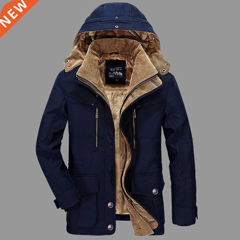 Men's Winter Hooded Parkas Fur Linner Thick Fleece Jacke