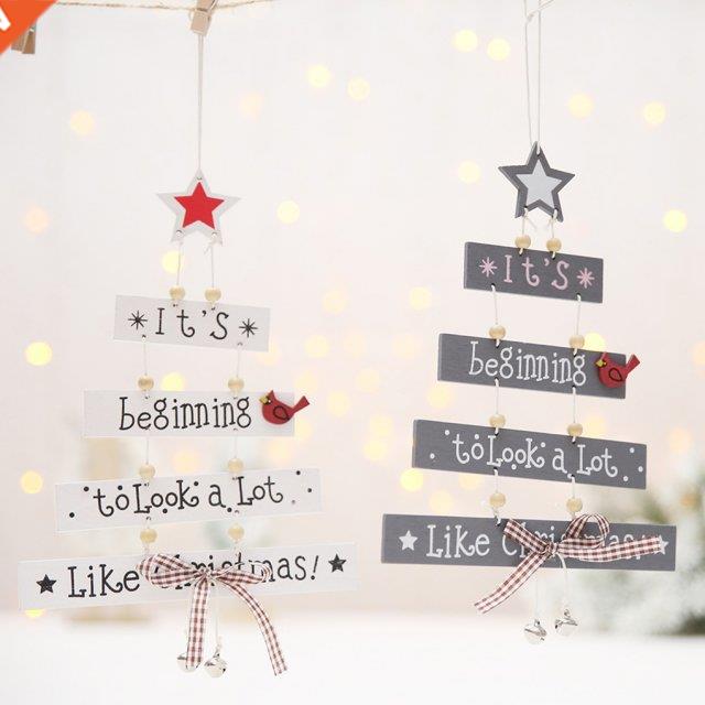 bell bow letters star pendant christmas tree shape wooden ha