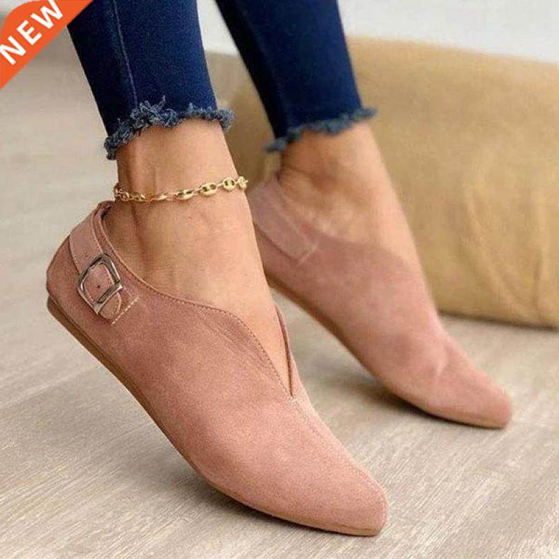 women loafers retro pointed toe suede flat shoes 2021 summer