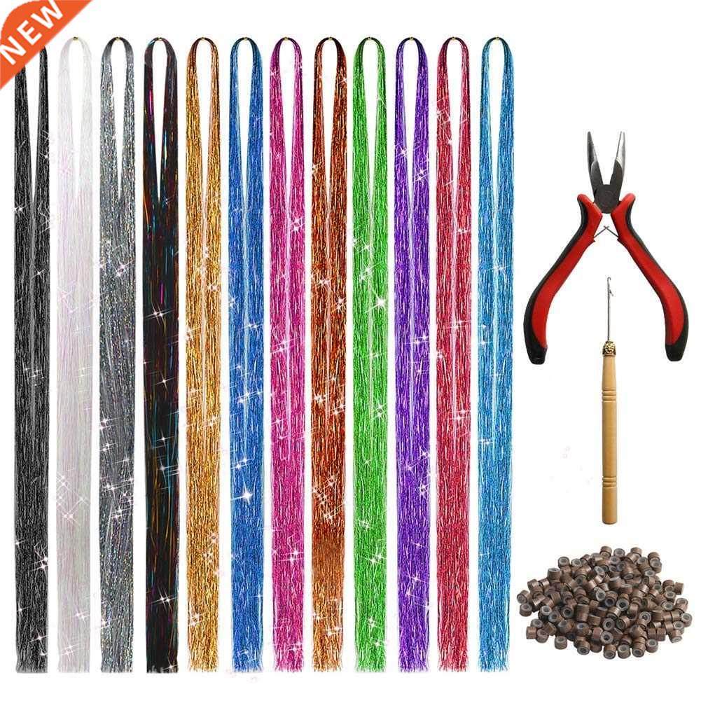 tinsel hair 12 colors 2400 strands hair tinsel extensions fo