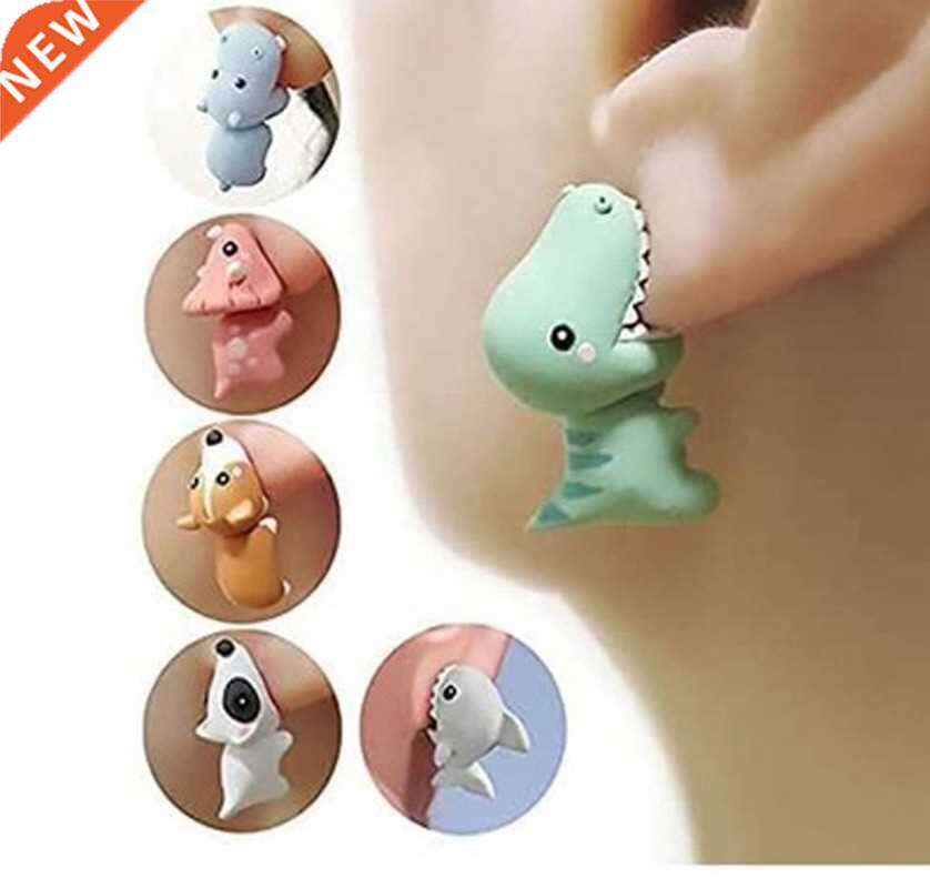 1 pair cute animal bite earring cartoon soft clay animal ear