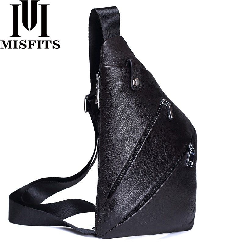 misfits new genuine leather men chest bag fashion crossbody