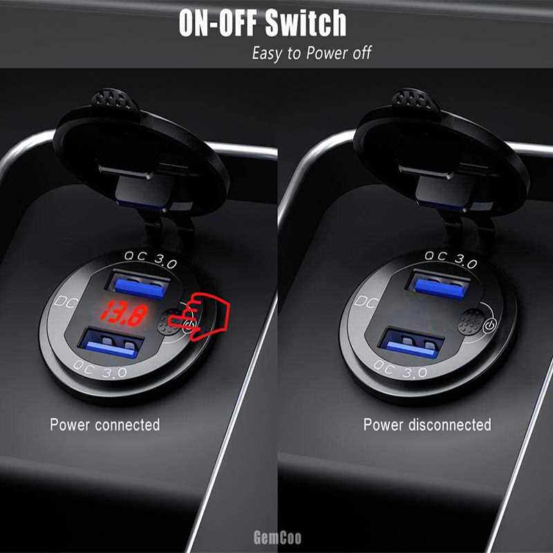 빠른 충전 QC 3.0 36W 차량용 듀얼 USB 충전기 소켓 워터프로