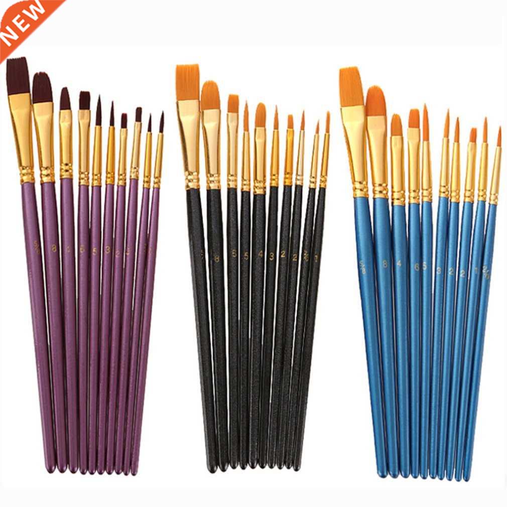 arti paint brush set 10pcs high nylon hair wood black hand