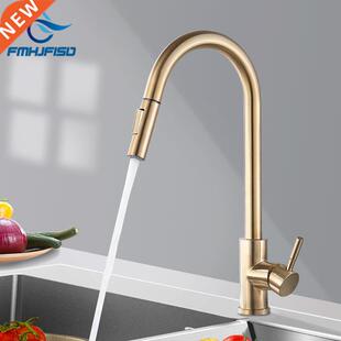 Faucet Sink Pull Out Gold Water Kitchen Tap Brushed