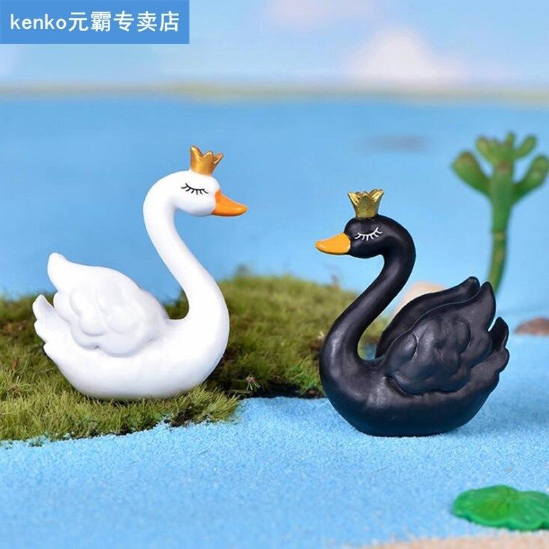1pcs diy swan black white cygnus goose lake model statue fig