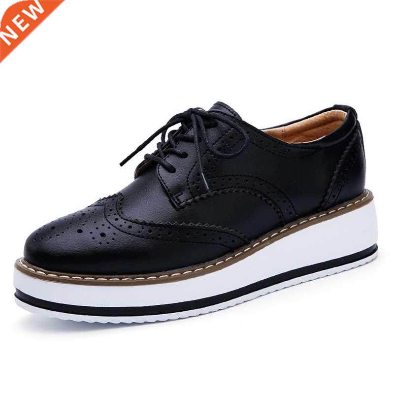 genuine leather shoes women flats oxford lace up striped pla