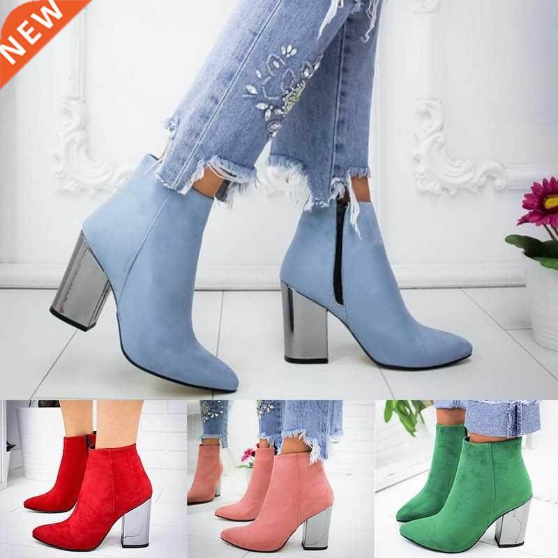 ankle boots women thick high heels pointed toe western cowbo