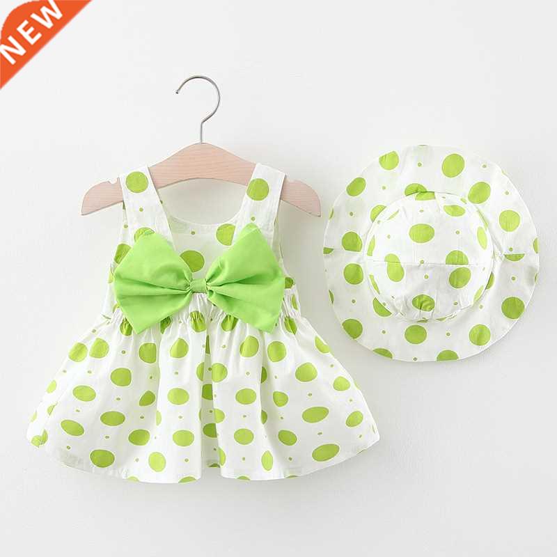 2022 Summer Baby Girl Dress With Hat Dot Print Newborn Dress