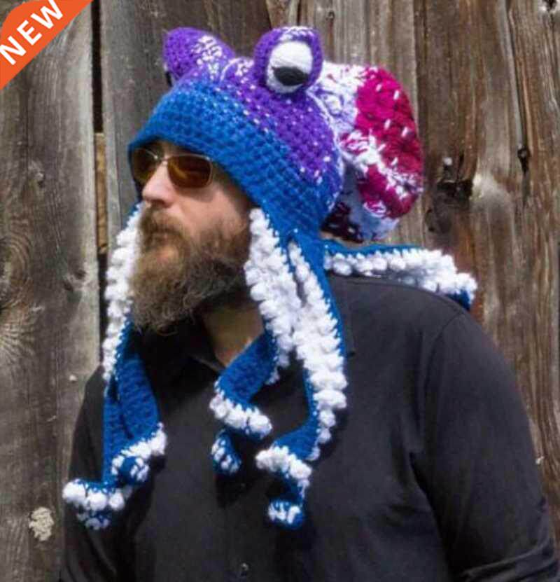 octopus beard hand weave knt wool hats men chrstmas cospla