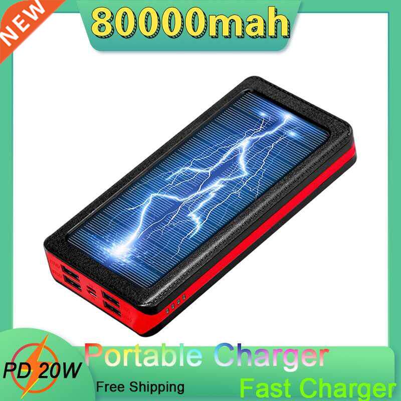 80000mah solar power bank portable charger fast charging ext