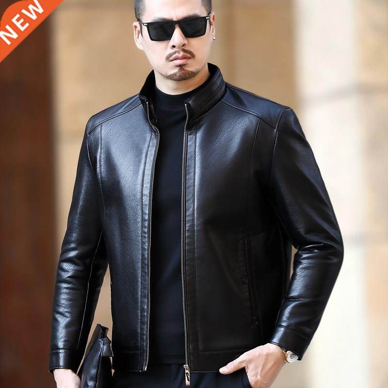 leather jacket mens stand-up collar 22 years new busine