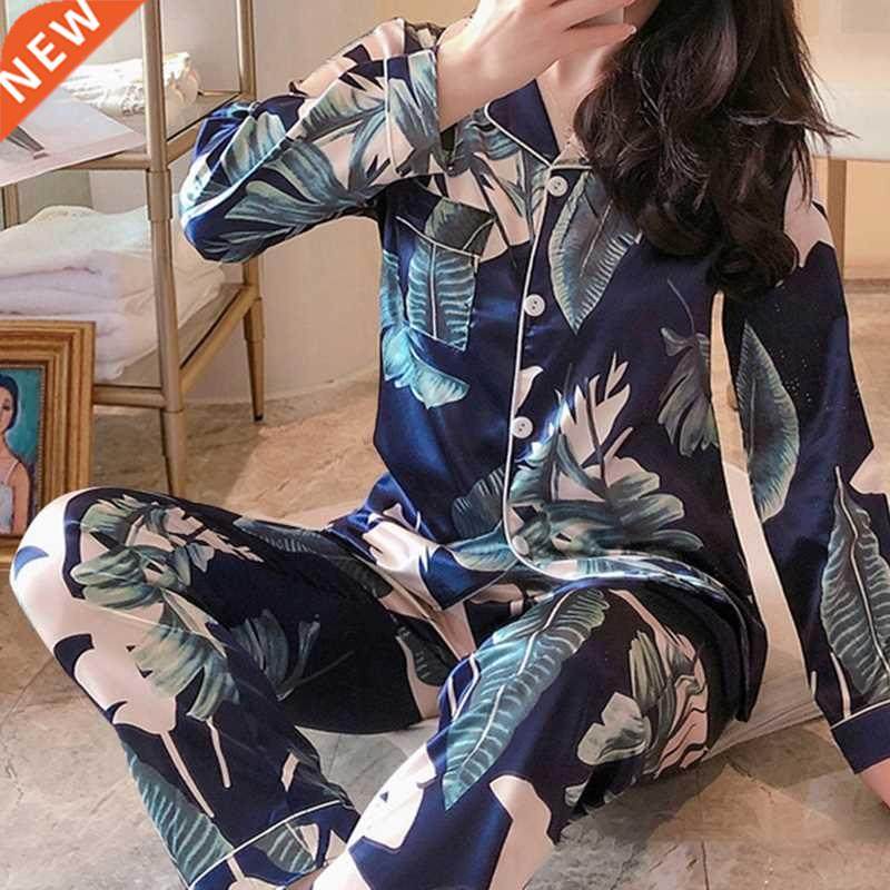 satin silk pajamas set for womens pyjama suit printing