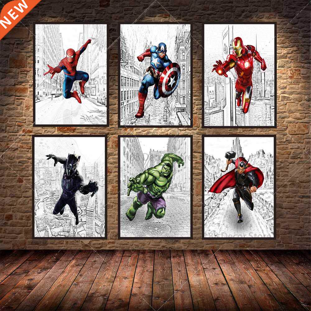 marvel avengers super hero black and white  poster p