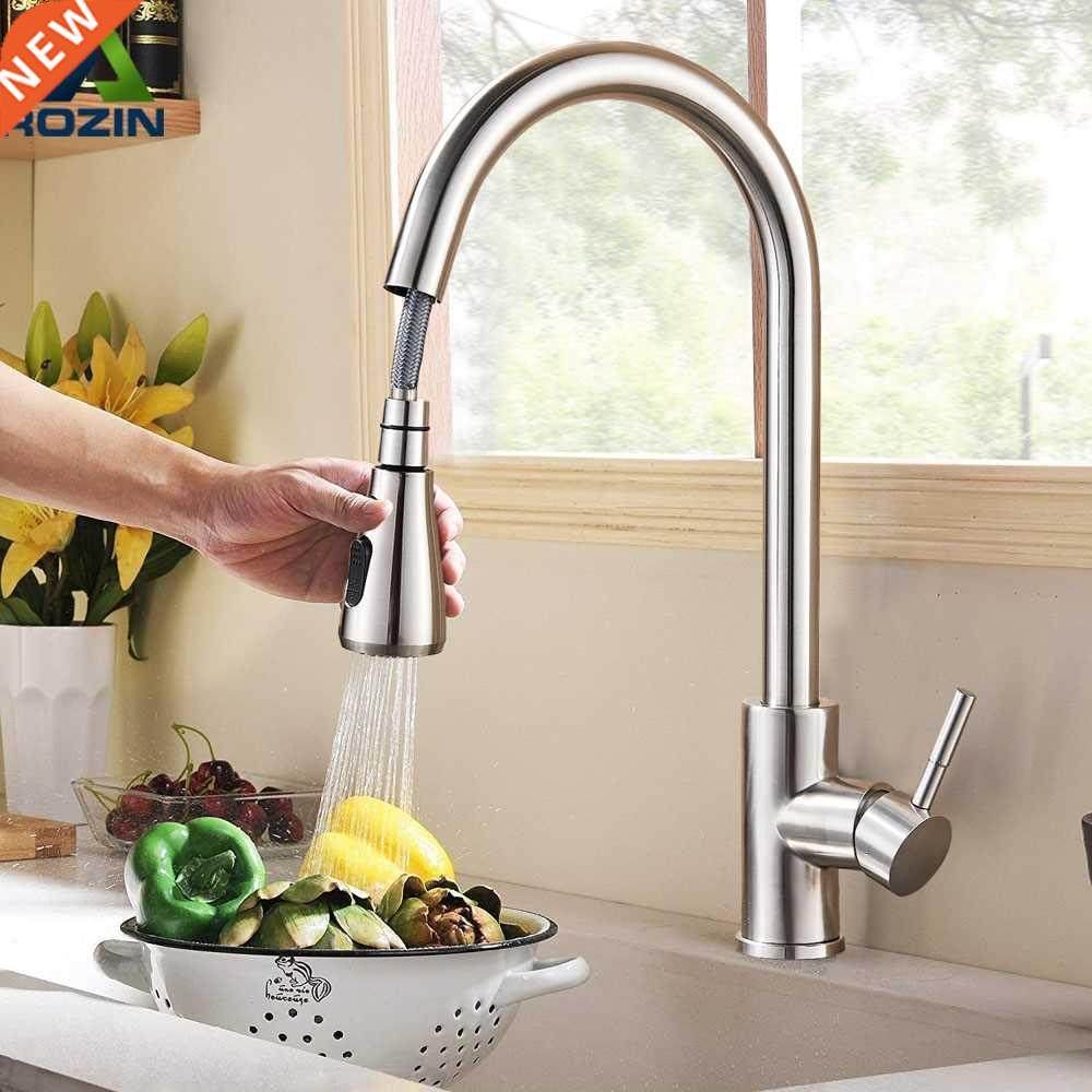 rozin brushed nickel kitchen faucet single hole pull out spo