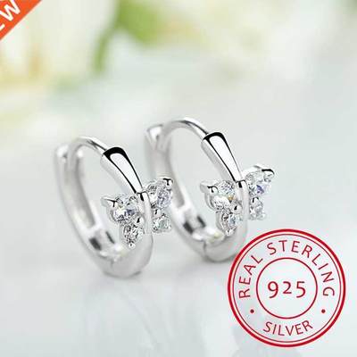 Baby Princess 925 Silver Butterfly Zirconia Small Hoop Earri