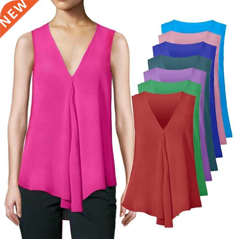 fashion women chiffon blouses ladies tops sleeveless v neck
