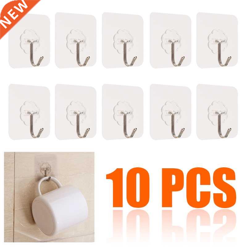 10pcs PVC Clear Seamless Self Adhesive Wall Hooks Maximum Lo