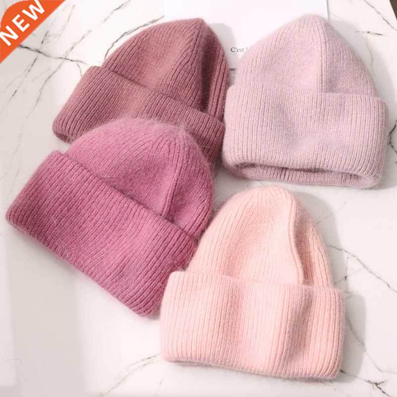 winter real rabbit fur knitted beanies for women fashion s