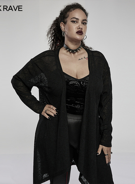 朋克女式外套大码女装2024年新款宽松长袖空调衫薄款黑色蕾丝开衫