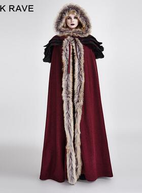 PUNK RAVE哥特风华丽毛领斗篷女暗黑中国风外套风衣长袍战袍披风