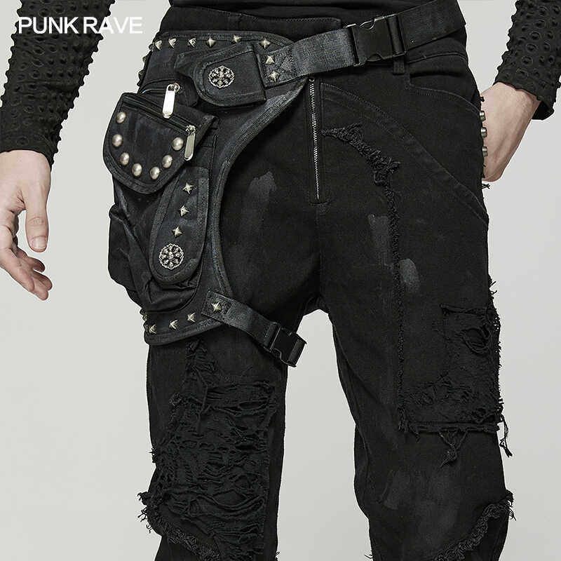 男款不对称绑带潮牌腰包PUNKRAVE