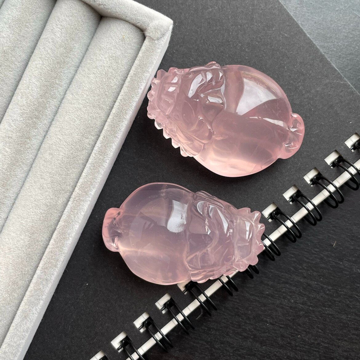 化解口舌是非开运天然马达加斯加粉晶雕刻龙龟神兽吊坠挂件孤