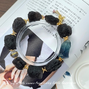 原创设计天狼星陨石原矿水晶手串孤品实拍配萤石双色男女通用霸气