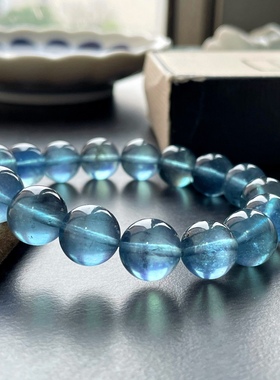 传家级通用黑爆闪海蓝宝水晶珠串