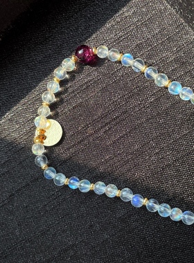 印度料彩光月光石原创水晶手链