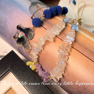 原创设计天然月光石水晶手机链挂绳手作创意礼品守护感情提升魅力