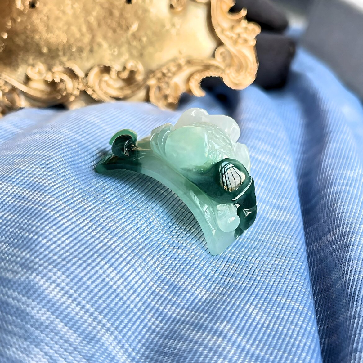 有色有种天然翡翠a货正阳绿立体雕刻芙蓉花手牌可编实拍现货玉石