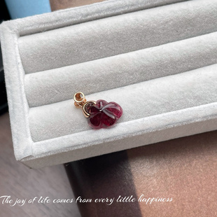 福利18k金厚镶嵌天然卢比色巴西碧玺水晶diy配件吊坠小提溜