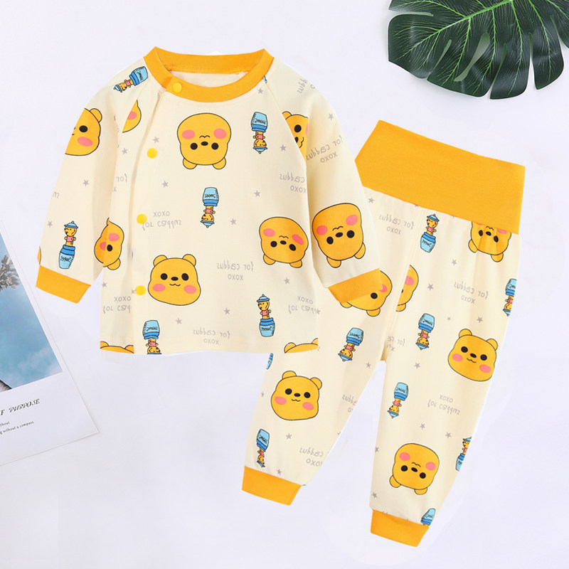 幼儿内衣套装春秋婴儿高腰护肚睡衣纯棉长袖家居服男宝宝秋衣衣服