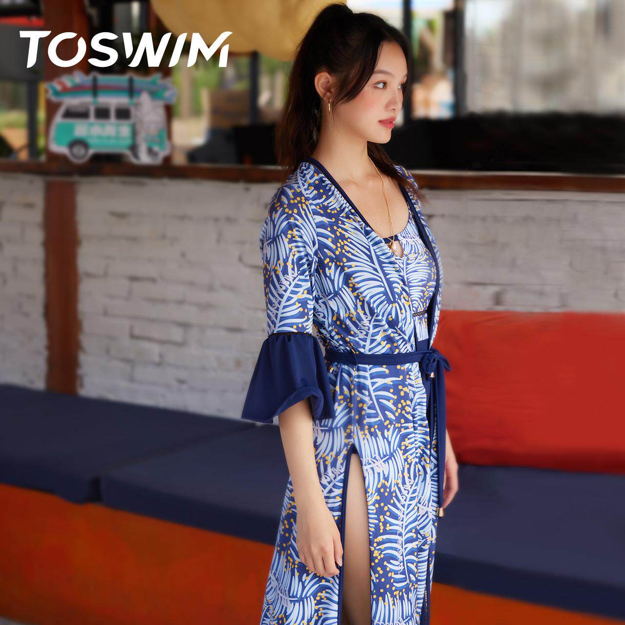 TOSWIM长袖性感比基尼罩衫女度假泳衣外搭镂空衫沙滩外套保守时尚